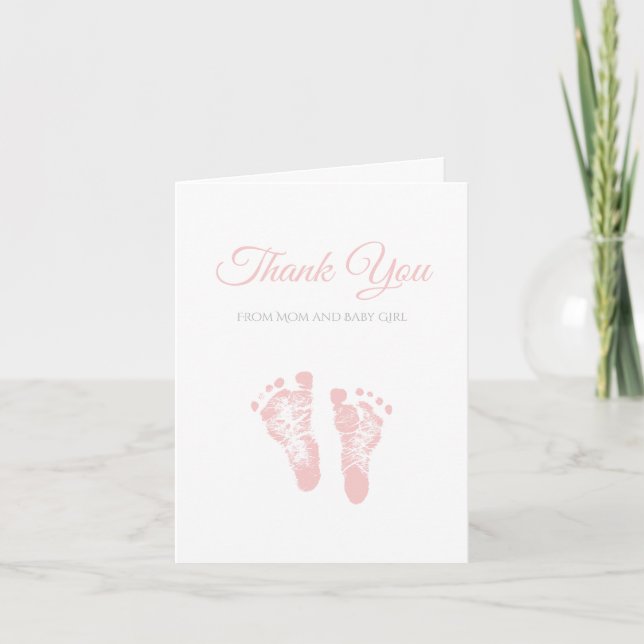 Simple Girl Baby Shower Thank You Pink Footprints (Front)