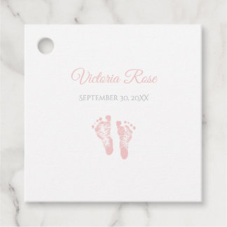 Simple Girl Birth Memento Precious Pink Footprints Favour Tags