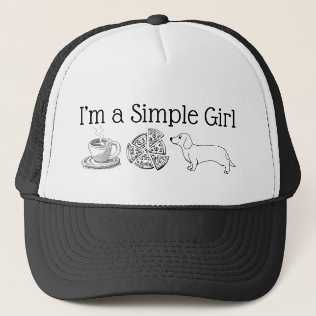 Simple Girl - Coffee, pizza & Dog Trucker Hat (Front)
