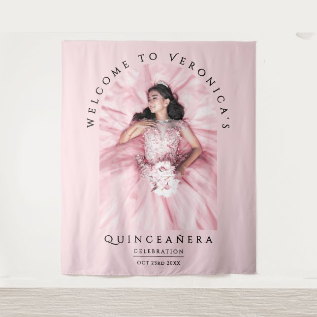 Simple Girly Blush Pink Birthday Party Arch Photo Tapestry (Front)