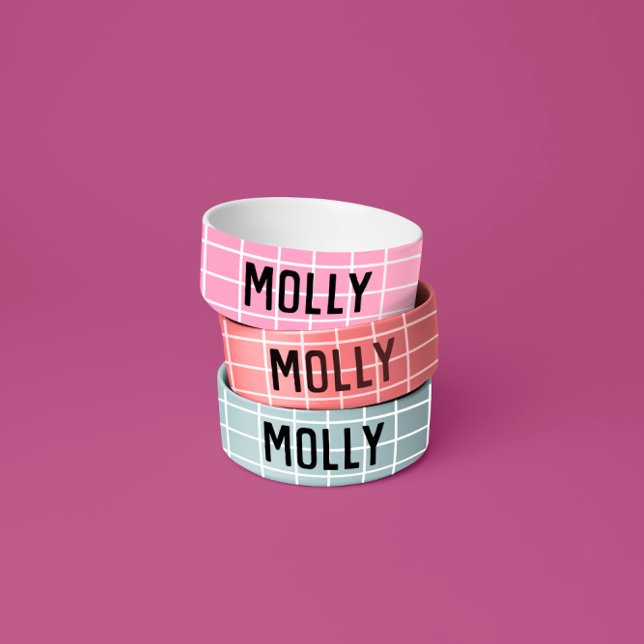 Simple Girly Coral Check Graphic Modern  Bowl (Creator Uploaded)