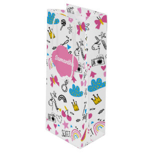 Simple Girly First Name Colourful Birthday Pattern Wine Gift Bag