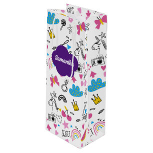 Simple Girly First Name Colourful Birthday Pattern Wine Gift Bag