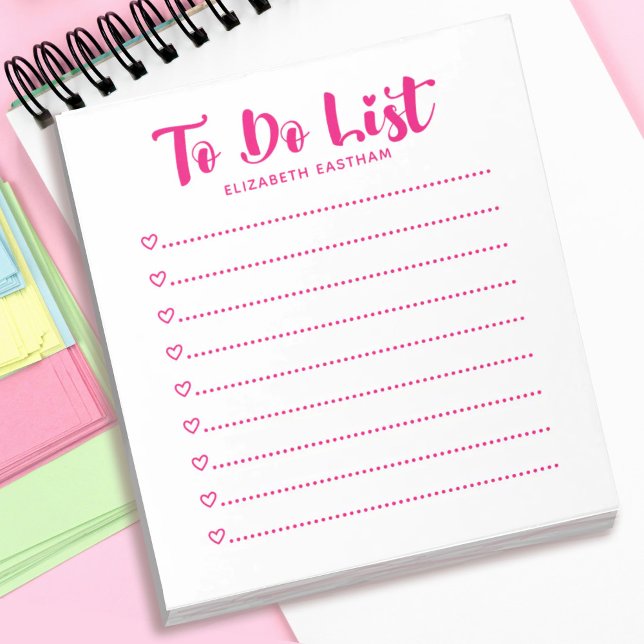 Simple Girly Script To Do List Notepad (A pink, girly to do list notepad. Personalize it with your name. Makes a great gift for a friend.)