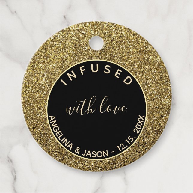 Simple Glitter Gold Wedding Favour Tags (Front)
