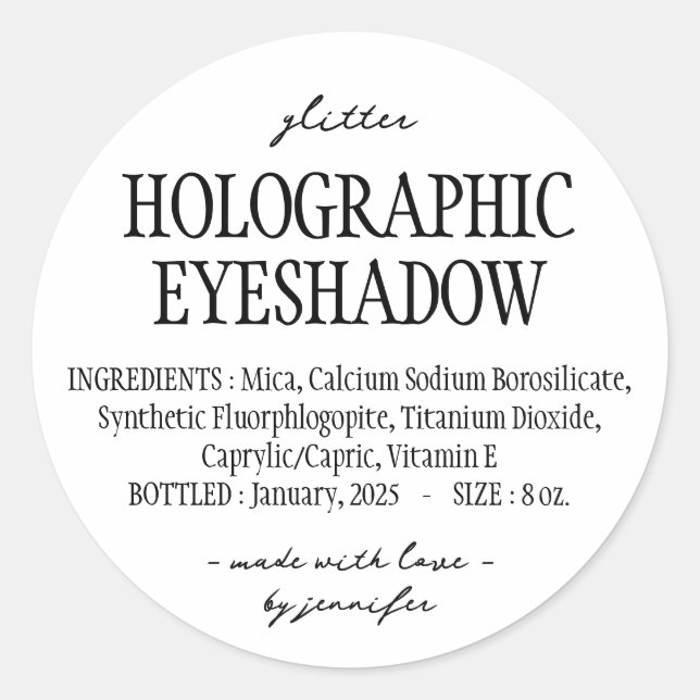 Simple Glitter Holographic Eyeshadow Ingredients Classic Round Sticker (Front)