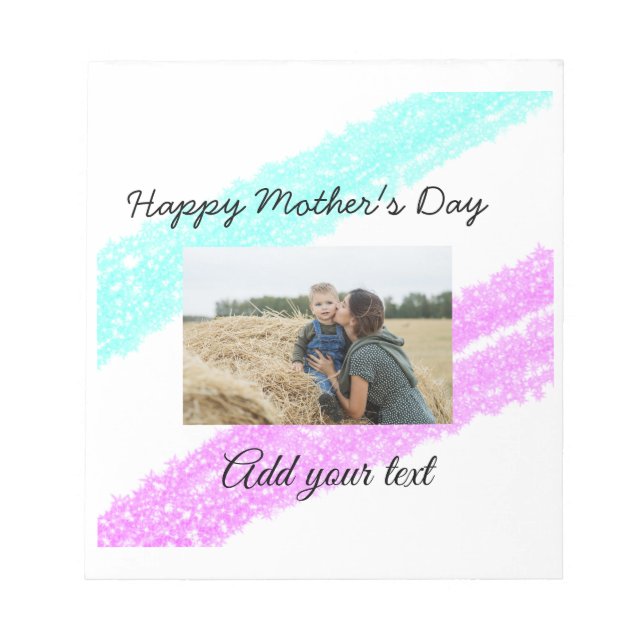 Simple glitter pink blue mothers day add name phot notepad (Front)