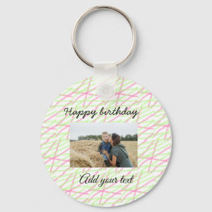 Simple glitter red green add your photo birthday keychain