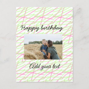 Simple glitter red green add your photo birthday  postcard
