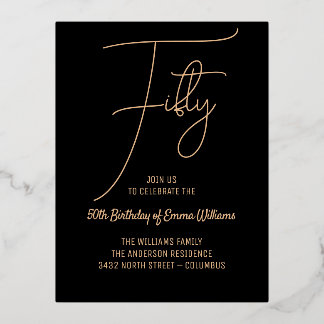 Simple Gold | 50th Birthday  Foil Invitation Postcard