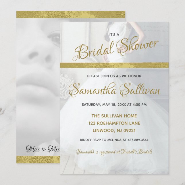 Simple Gold Accent Photo Bridal Shower Invitation (Devant / Derrière)