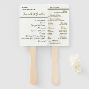Simple Gold Accent Wedding Ceremony Program Fans