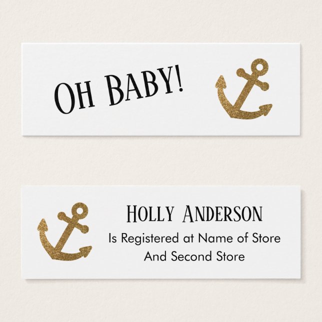 Simple Gold Anchor Nautical Gift Registry Cards (Front & Back)