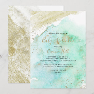 Simple Gold and Green Minimalist Baby Sprinkle Invitation