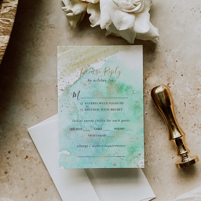 Simple Gold and Green Wedding Menu Choice RSVP (Creator Uploaded)