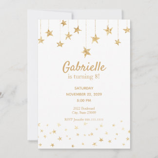 Simple Gold and White Kids Birthday Invitation