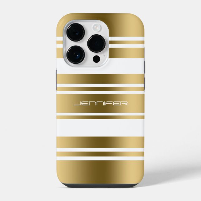 Simple Gold And White Stripes Pattern Print iPhone Case (Back)