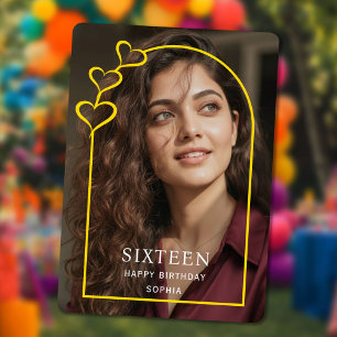 simple Gold Arch and heart sweet 16 Birthday Card