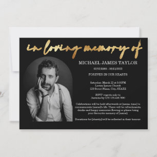 Simple Gold Arch Photo In Loving Memory Funeral Invitation