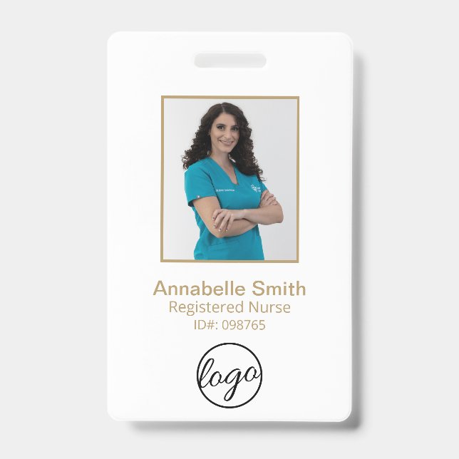 Simple Gold Bar Code Photo Employee Badge (Front)