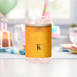 Simple Gold Beer Monogram Christmas party Can Glass