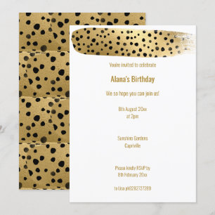 SIMPLE GOLD BLACK LEOPARD ANIMAL WHITE BIRTHDAY INVITATION