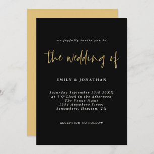 Simple Gold Black Script Wedding Invitation