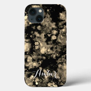 Simple Gold Black Watercolor Splash Personalized iPhone 13 Case