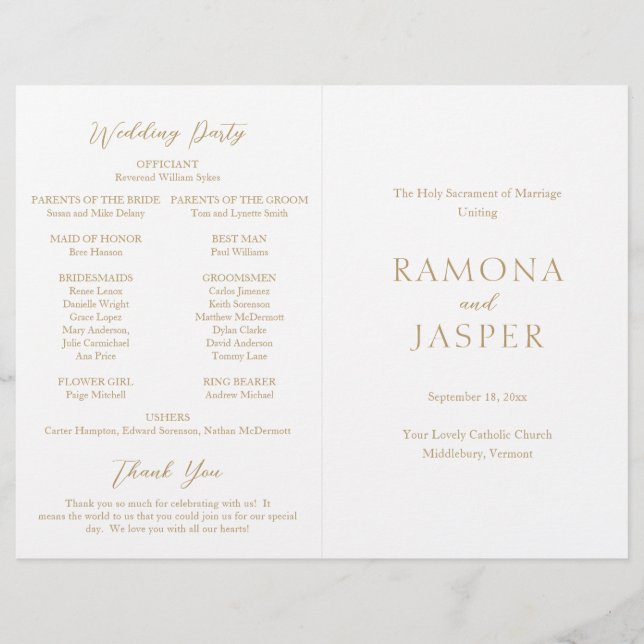 Simple Gold Bold Modern Catholic Wedding Programme (Devant)