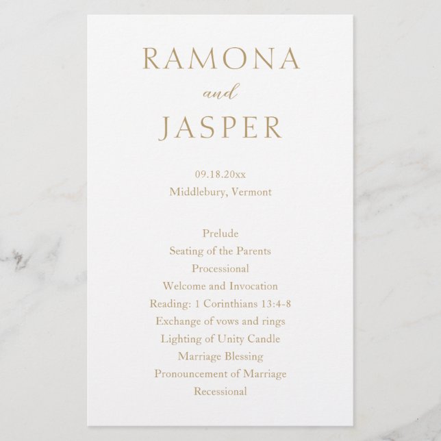 Simple Gold Bold Modern Wedding Program (Front)