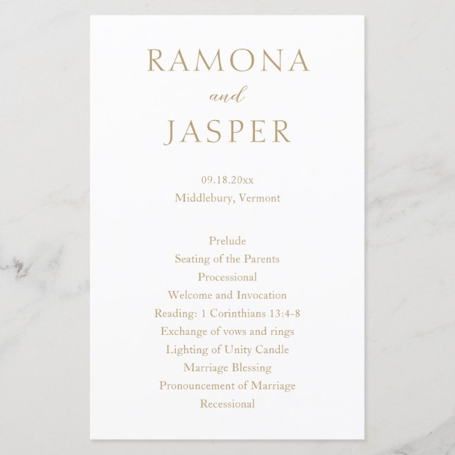 Simple Gold Bold Programme de mariage moderne (Devant)