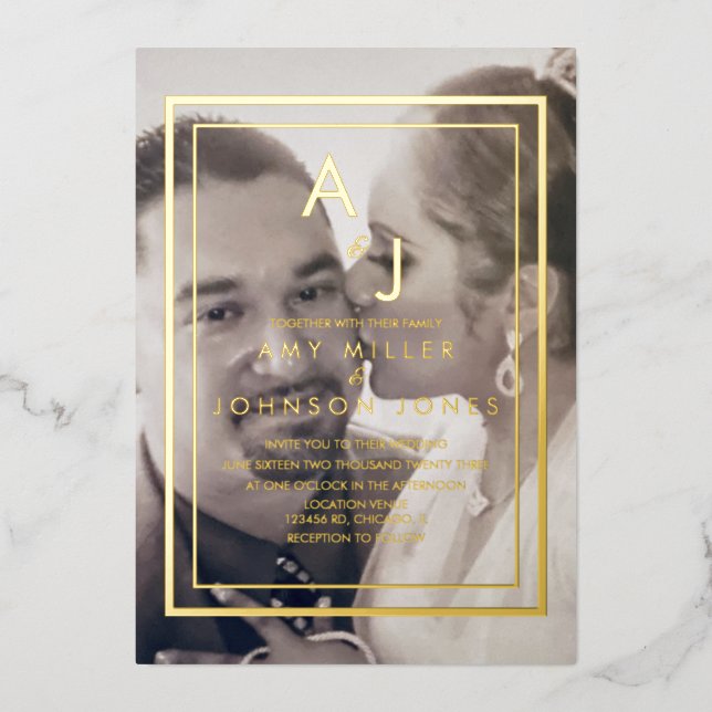 Simple Gold Border Photo Wedding Pressed    (Front)