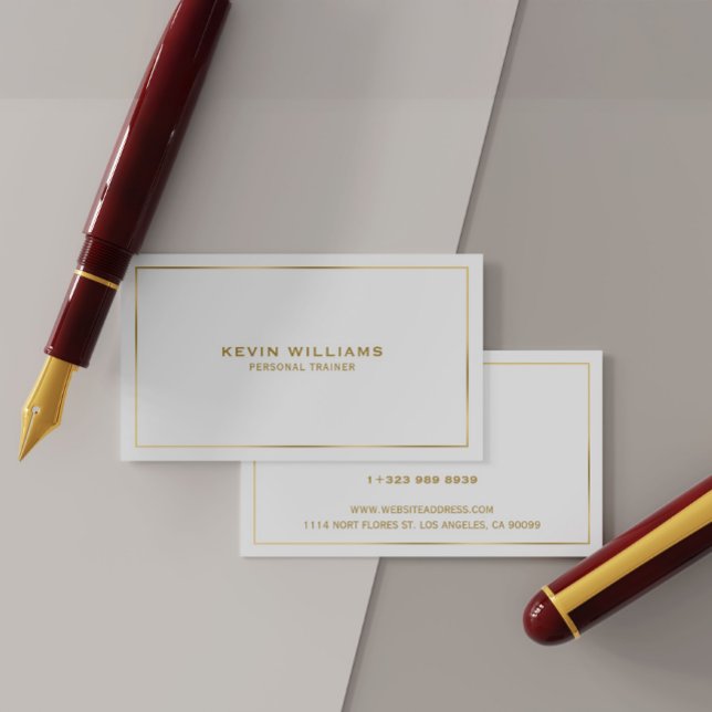 Simple Gold Border White Background, QR Code Business Card (Creator Uploaded)