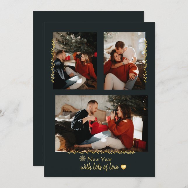 Simple Gold Branches Christmas Photo Holiday Card (Front/Back)