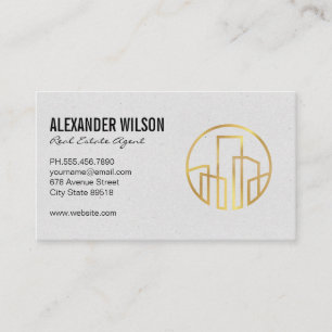 Simple   Gold Buildings Icon Business Card