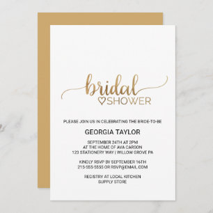Simple Gold Calligraphy Bridal Shower Invitation