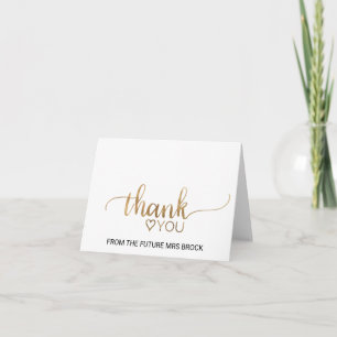 Simple Gold Calligraphy Bridal Shower Thank You Card