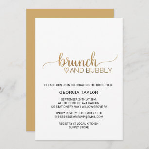 Simple Gold Calligraphy Brunch and Bubbly Invitation