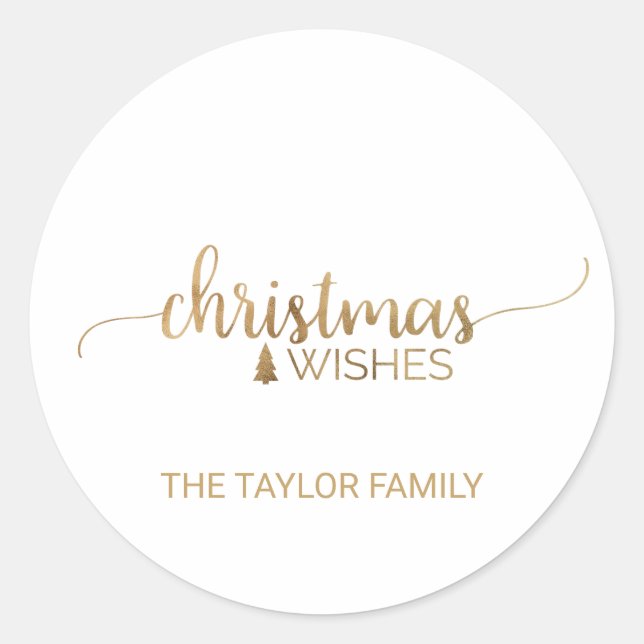 Simple Gold Calligraphy Christmas Classic Round Sticker (Front)