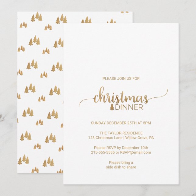 Simple Gold Calligraphy Christmas Dinner Invitation (Front/Back)