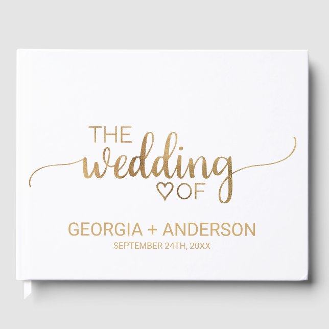 Simple Gold Calligraphy Custom Spine Wedding Guest Book (Front)