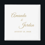 Simple Gold Calligraphy Magnet<br><div class="desc">This simple gold calligraphy favour magnet brings an elegant luxury but modern feel to both a minimalist and more traditional or formal wedding. The casual calligraphy allows for an antique feel, while the classy neutral design can be combined with any unique aspects of your marriage celebration. This magnet combines usefulness...</div>