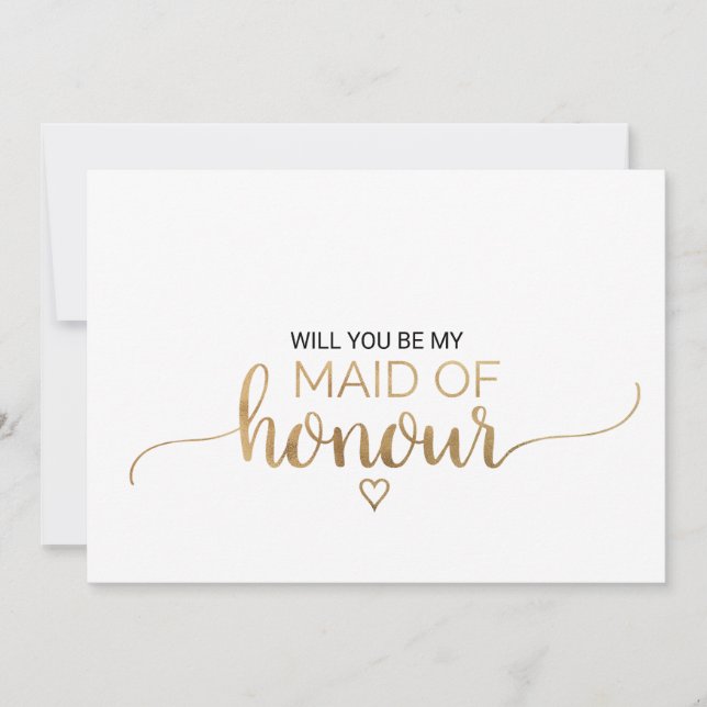 Simple Gold Calligraphy Maid Of Honour Proposal Invitation (Front)