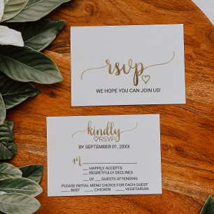 Simple Gold Calligraphy Menu Choice RSVP Card