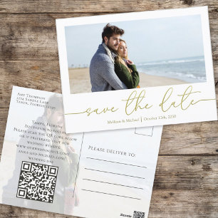 Simple Gold Calligraphy Modern Photo QR Code Postcard