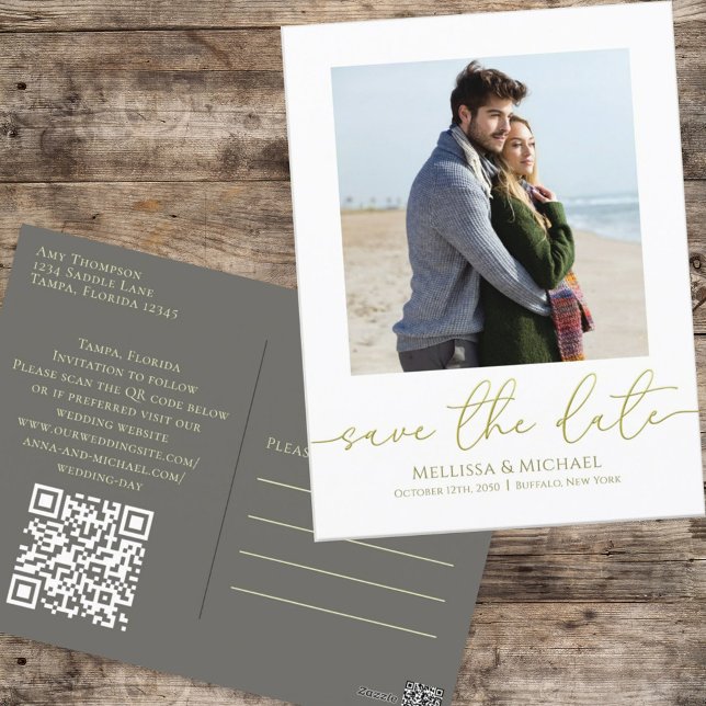 Simple Gold Calligraphy Script Photo QR Code  Postcard (Creator Uploaded)