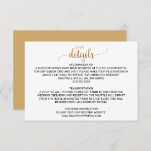 Simple Gold Calligraphy Wedding Details Card