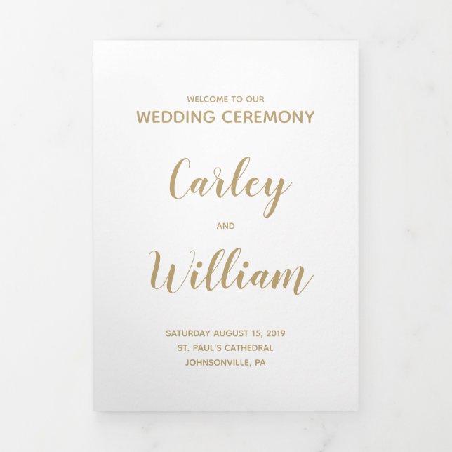 Simple Gold Calligraphy Wedding Programme (Page de couverture)