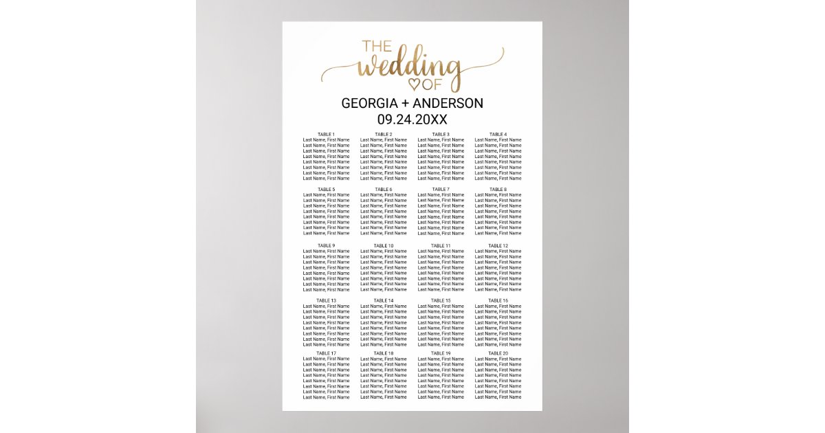 Simple Gold Calligraphy Wedding Seating Chart | Zazzle.ca