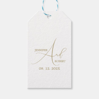 Simple Gold Calligraphy White Wedding Gift Tag
